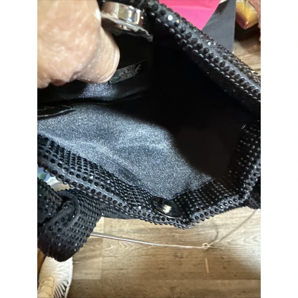 off park collection Black Sm Evening Bag Rhinestone W/ Silver Metal Cross Body